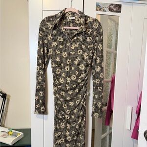Nanushka Floral Patterned Black and Cream Dress